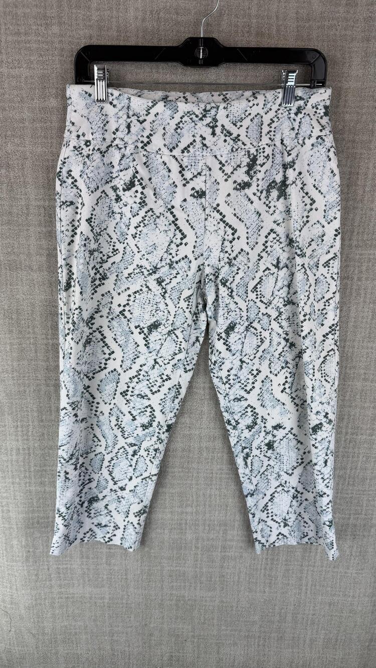 Zac & Rachel Pants Womens 8 White Animal Print Ankle Tapered Slim 17 Inseam
